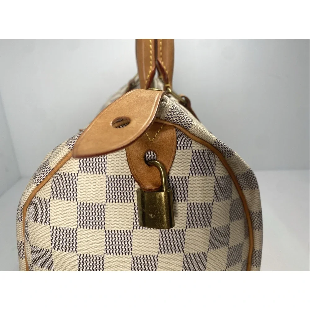 Louis Vuitton Speedy 30 Handbag Damier Azur canvas leather White #SD2111